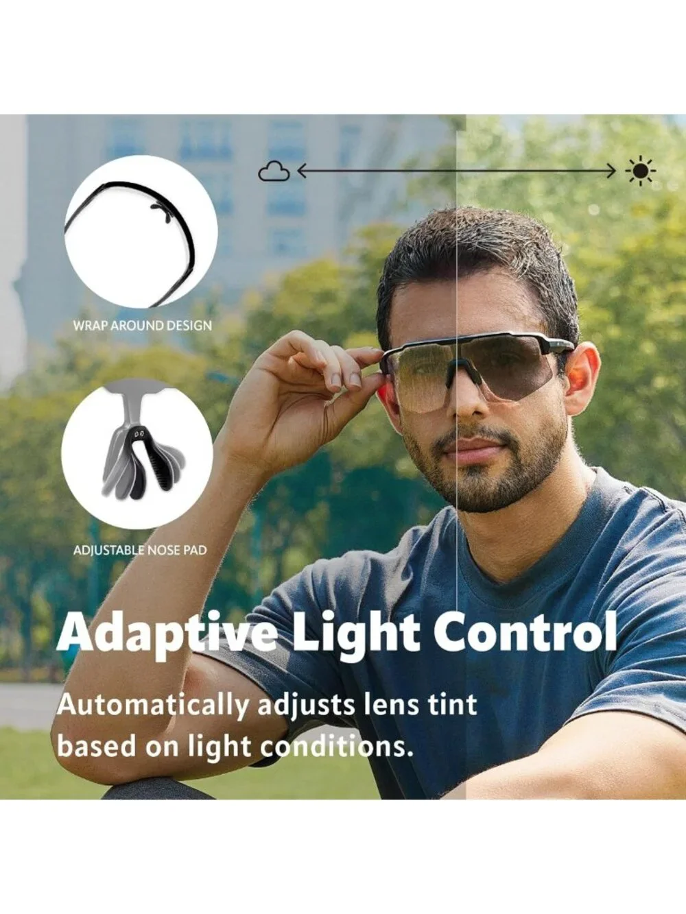 Photochromic Sports Sunglasses UV400 | Lightweight Cycling, Running, Baseball